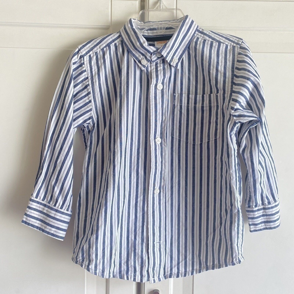 Gymboree Boy’s Blue Gray White‎ Stripe Long Sleeve Button-Down Shirt Sz 3T